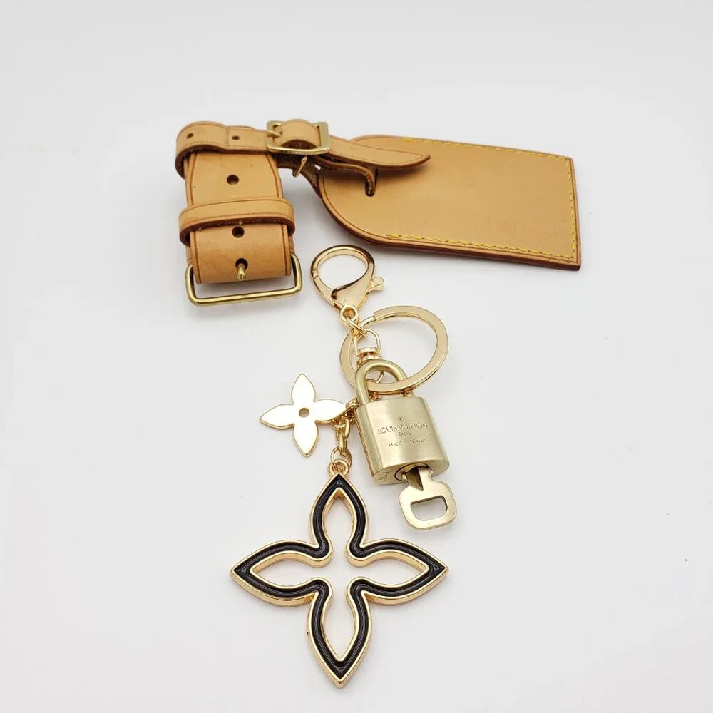Authentic Louis Vuitton Luggage Nametag and Gold Padlock with Unbranded Keycharm